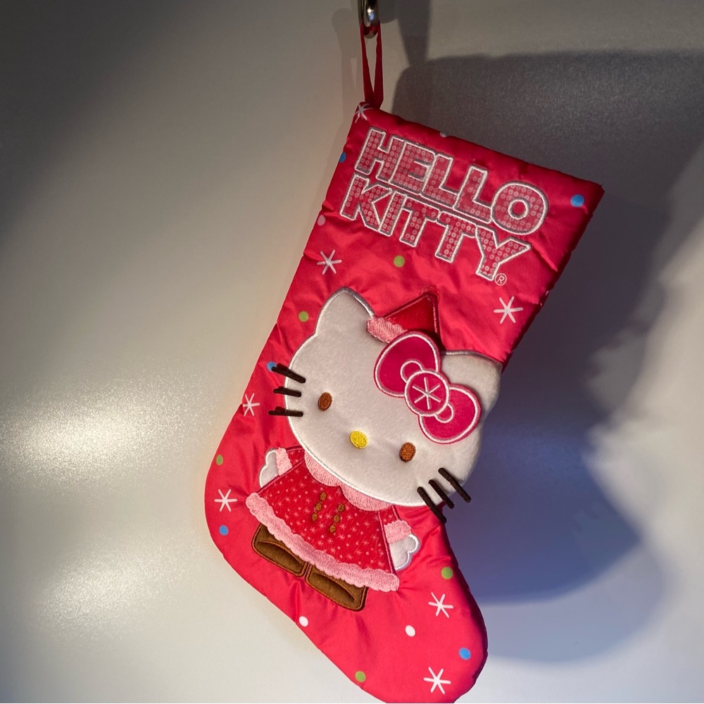 Pink Hello Kitty Appliqué Christmas Satin Stocking 
17”x10” Gift Creations